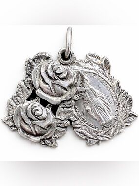 Vintage Sterling Silver 925 Miraculous Mary Medal Slide Pendant